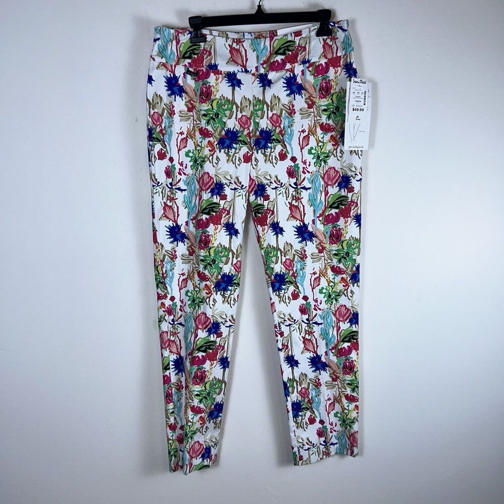 Peck & Peck Pants Womens 14 Floral Pull On Slim Leg Stretch Tummy Control NWT